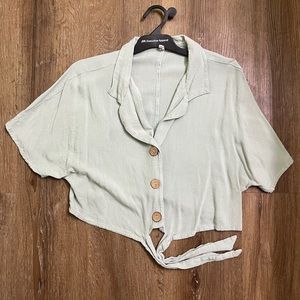 Green tie-up rayon blouse for women